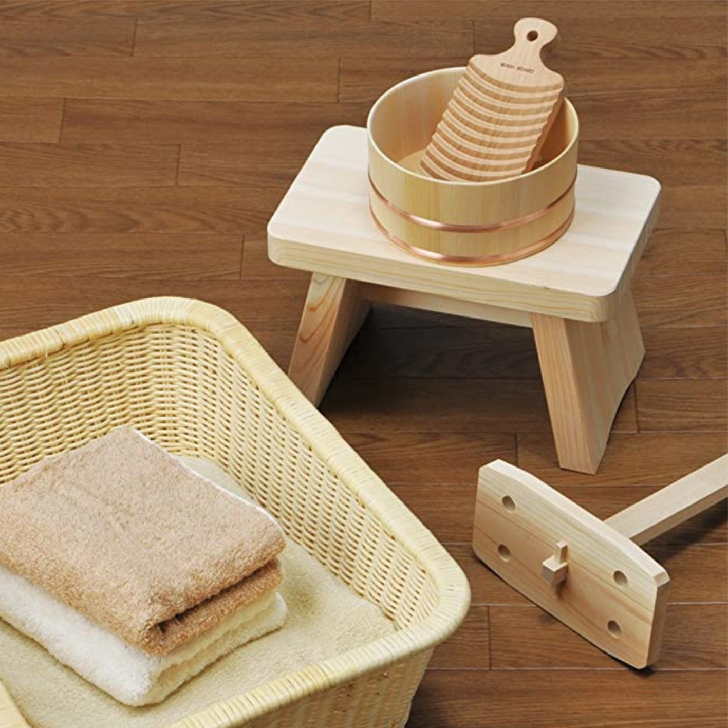 【YAMACO】攜帶型木製洗衣板（附袋）